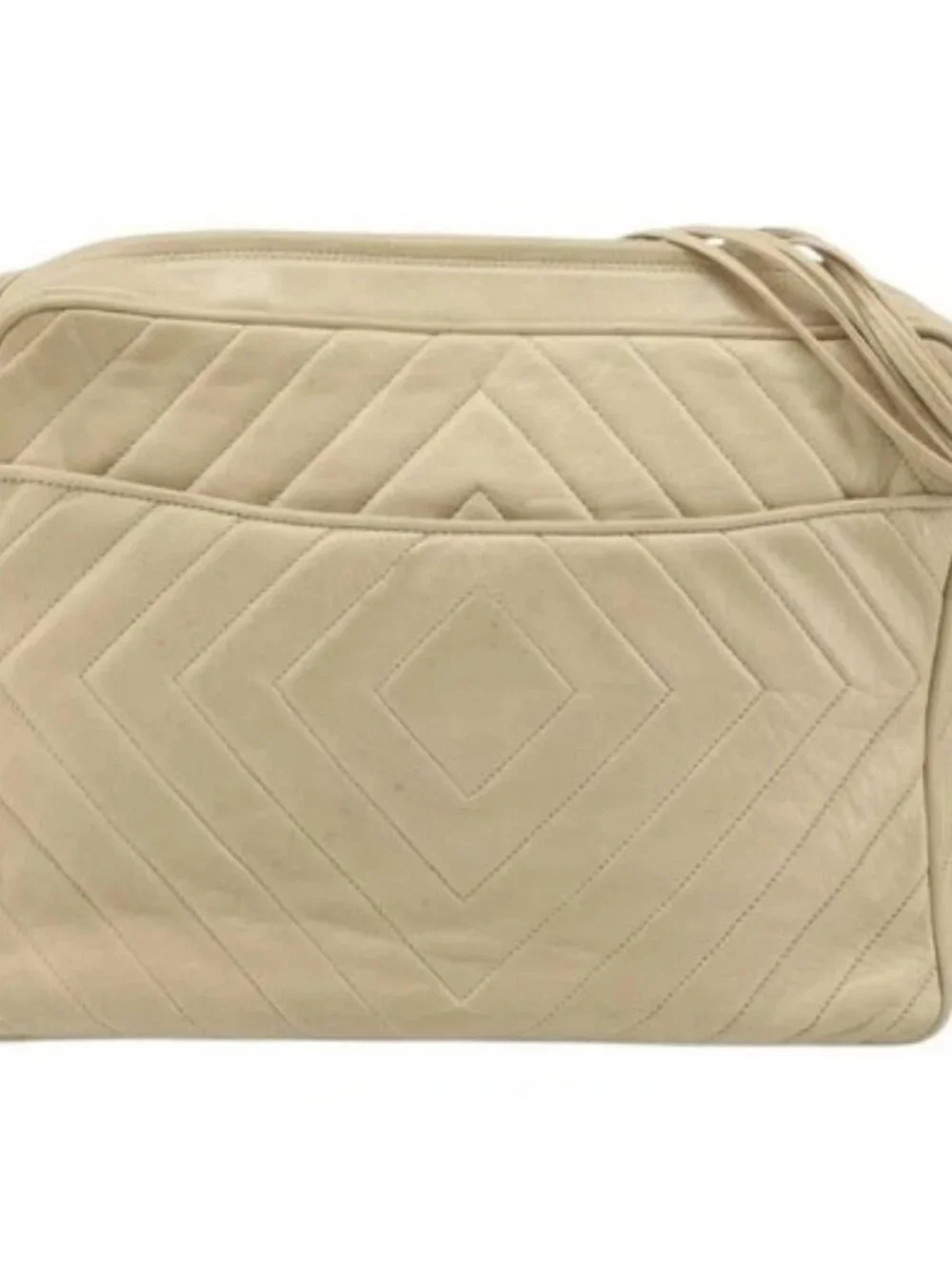 CHANEL Shoulder Bag Lamb Skin Beige Gold CC Auth BA11562A